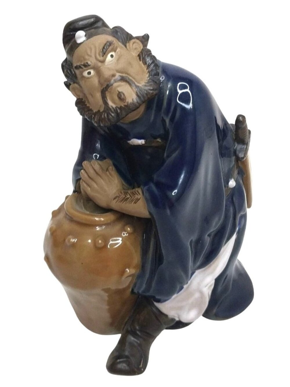 Vintage Chinese Shiwan Mudman Figurine Hand Stuck in Jar with Sword